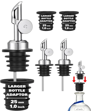 3 Pack Bottle Pour Spouts with Adapters, Olive Oil Pourer for Oil Dispenser Bottle, Easily Turn Your Oil Bottles into Dispensers for Liquor Oils Bottle Pourers, Sliver 3 Pack Bottle Pour Spouts with Adapters, Olive Oil Pourer for Oil Dispenser Bottle, Easily Turn Your Oil Bottles into Dispensers for Liquor Oils Bottle Pourers, Sliver