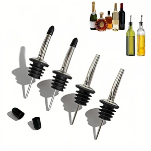4-Pack Stainless Steel Wine & Oil Bottle Pourer Set - Precision Flow Control Spout with Anti-Drip Seal & Dust Cap for Liquor, Vinegar, Olive Oil - Bar Kitchen Tool 4-Pack Stainless Steel Wine & Oil Bottle Pourer Set - Precision Flow Control Spout with Anti-Drip Seal & Dust Cap for Liquor, Vinegar, Olive Oil - Bar Kitchen Tool