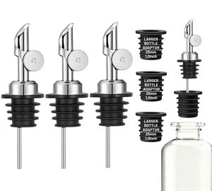3 Pack Olive Oil Pour Spout with Adapters, Oils Pourer for Olive Oil Dispenser Bottle, Easily Turn Your Bottles into Dispensers for Liquor, Vinegar, Oils, Syrup, Liquor Bottle Pourers, Silver 3 Pack Olive Oil Pour Spout with Adapters, Oils Pourer for Olive Oil Dispenser Bottle, Easily Turn Your Bottles into Dispensers for Liquor, Vinegar, Oils, Syrup, Liquor Bottle Pourers, Silver