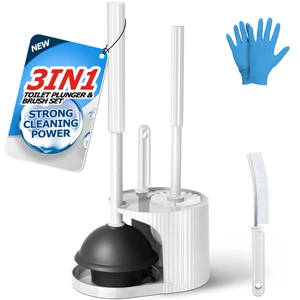 3IN1 Toilet Brush and Plunger Set with Holder Compact Cleaning Kit | White, Long Grip, Suction Cup, Firm Bristles, Crevice Cleaner, Bathroom Essentials For Apartment, Daily Supplies 3IN1 Toilet Brush and Plunger Set with Holder Compact Cleaning Kit | White, Long Grip, Suction Cup, Firm Bristles, Crevice Cleaner, Bathroom Essentials For Apartment, Daily Supplies