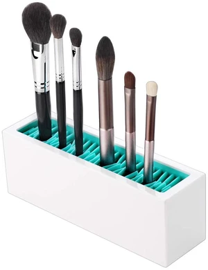 Makeup Brushes Holder Organizer, Silicone Vanity Air Drying Rack Display Storage for Brush, Eyeliners and More, Practical Cosmetic Tools Container (Blue-White) Makeup Brushes Holder Organizer, Silicone Vanity Air Drying Rack Display Storage for Brush, Eyeliners and More, Practical Cosmetic Tools Container (Blue-White)