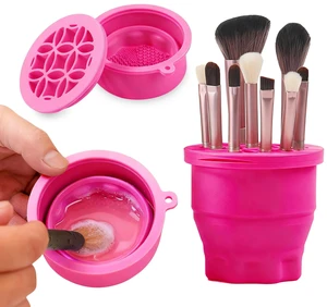 Makeup Brushes Cleaner Mat with Brush Storage Holder, Folding Portable Washing Tool for Makeup Brush Cleaning, 2 In 1 Silicone Brush Cleaner Pad & Cosmetic Brush Organizer Rack (Hot Pink) Makeup Brushes Cleaner Mat with Brush Storage Holder, Folding Portable Washing Tool for Makeup Brush Cleaning, 2 In 1 Silicone Brush Cleaner Pad & Cosmetic Brush Organizer Rack (Hot Pink)