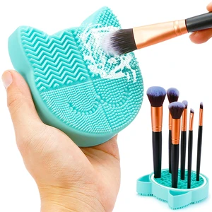 2 in 1 Makeup Brush Cleaning Mat With Drying Holder, Silicon Cat Shaped Cleaner Pad, Cosmetic Organizer Rack, Portable Washing Tool for Makeup (Green) 2 in 1 Makeup Brush Cleaning Mat With Drying Holder, Silicon Cat Shaped Cleaner Pad, Cosmetic Organizer Rack, Portable Washing Tool for Makeup (Green)