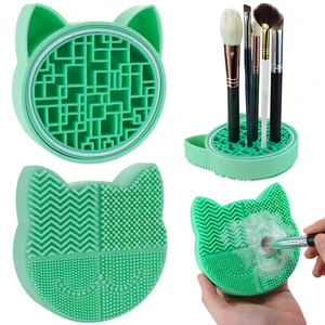 Makeup Brush Cleaner Mat Silicone with Dryer Holder (Green) | 2 in 1 Portable Cosmetic Tool Makeup Brush Cleaner Mat Silicone with Dryer Holder (Green) | 2 in 1 Portable Cosmetic Tool
