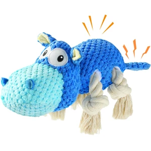 Hippo Squeaky Dog Toy, Blue, Medium | Cute Plush Design, Rope Legs for Tugging, Helps Keep Dogs Busy, Suitable for Small, Medium, and Large Dogs Hippo Squeaky Dog Toy, Blue, Medium | Cute Plush Design, Rope Legs for Tugging, Helps Keep Dogs Busy, Suitable for Small, Medium, and Large Dogs