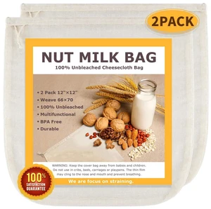 Nut Milk Bags, All Natural Cheesecloth Bags, 12"x12", 2 Pack, 100% Unbleached Cotton Cloth Bags for Tea/Yogurt/Juice/Wine/Soup/Herbs, Durable Washable Reusable Almond Milk Strainer(Weave 66x70) Nut Milk Bags, All Natural Cheesecloth Bags, 12"x12", 2 Pack, 100% Unbleached Cotton Cloth Bags for Tea/Yogurt/Juice/Wine/Soup/Herbs, Durable Washable Reusable Almond Milk Strainer(Weave 66x70)