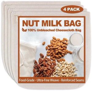 4 Pcs 12"x12" Nut Milk Bag with SGS Tested 100% Nature Unbleached Cotton, Premium Cheesecloth Bags for Straining, Reusable Nut Bag Strainer for Making Almond & Nut Milks, Cold Brew, Yogurt, Juicing 4 Pcs 12"x12" Nut Milk Bag with SGS Tested 100% Nature Unbleached Cotton, Premium Cheesecloth Bags for Straining, Reusable Nut Bag Strainer for Making Almond & Nut Milks, Cold Brew, Yogurt, Juicing