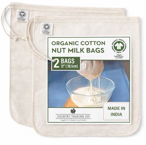 Quality Nut Milk Bags for Straining Almond Milk - 2 Pack Unbleached Organic Cotton - 12" x 12" Reusable Juice Oat Milk Cold Brew Filter Bag Quality Nut Milk Bags for Straining Almond Milk - 2 Pack Unbleached Organic Cotton - 12" x 12" Reusable Juice Oat Milk Cold Brew Filter Bag