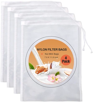 Nut Milk Bag, Cheese Cloth Bag for Straining, Nylon, 7.9x11.8",4Pcs | Cheese Cloth for Straining Fruit Juice, Tofu, Almond, Yogurt, Nutmilk, Reusable Nut Milk Bag, Cheese Cloth Bag for Straining, Nylon, 7.9x11.8",4Pcs | Cheese Cloth for Straining Fruit Juice, Tofu, Almond, Yogurt, Nutmilk, Reusable