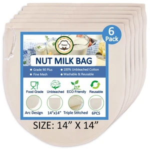 6 Pack 14"x14" Nut Milk Bags - 100% Unbleached Cotton, Food Strainer, Reusable Cheesecloth,Straining Almond/Oat/Soy Milk, Cold Brew Coffee, Cloth Bag for Cheese/Yogurt/Juice/Tea/Wine/Soup/Herbs 6 Pack 14"x14" Nut Milk Bags - 100% Unbleached Cotton, Food Strainer, Reusable Cheesecloth,Straining Almond/Oat/Soy Milk, Cold Brew Coffee, Cloth Bag for Cheese/Yogurt/Juice/Tea/Wine/Soup/Herbs