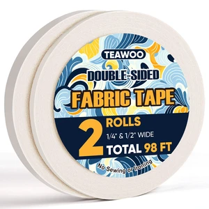 2 Rolls Double Sided Fabric Tape,1/3-1/2IN 98 FT Hem Tape No Sewing No Iron | Clothing Tape for Fabric Bonding & DIY Crafts, Quick Clothing Repairs 2 Rolls Double Sided Fabric Tape,1/3-1/2IN 98 FT Hem Tape No Sewing No Iron | Clothing Tape for Fabric Bonding & DIY Crafts, Quick Clothing Repairs