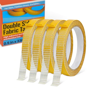 Double Sided Tape for Hemming Pants, Clothes, Jeans,Curtains, Fabric Tape | No Sewing or Ironing, High Adhesive Sticky, 0.5 in x 33FT/10m x 4Rolls, Heavy Duty Double Sided Tape for Hemming Pants, Clothes, Jeans,Curtains, Fabric Tape | No Sewing or Ironing, High Adhesive Sticky, 0.5 in x 33FT/10m x 4Rolls, Heavy Duty