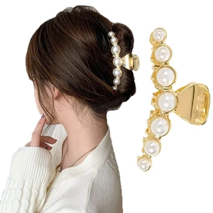 Hair Clip, Large Pearl Gold Metal Hair Claw Clips, Nonslip Hair Accessories for Thick Long Hair, Birthday Gift for Women, Girls, Daughters, Girlfriends Hair Clip, Large Pearl Gold Metal Hair Claw Clips, Nonslip Hair Accessories for Thick Long Hair, Birthday Gift for Women, Girls, Daughters, Girlfriends