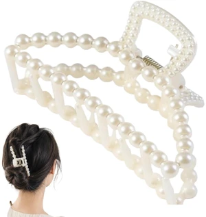 Large Pearl Hair Claw Clip, Neutral Jaw Clip for Thick, Thin Hair with Faux Pearl Accent Large Pearl Hair Claw Clip, Neutral Jaw Clip for Thick, Thin Hair with Faux Pearl Accent