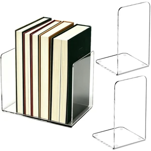 Acrylic Book Ends 4 Pcs, Clear Bookends, Bookend Organizer for Shelves | Transparent Book Stoppers, Decorative Book Holder Stand for Heavy Books, CD, ,Book Shelves, File, Video Games Acrylic Book Ends 4 Pcs, Clear Bookends, Bookend Organizer for Shelves | Transparent Book Stoppers, Decorative Book Holder Stand for Heavy Books, CD, ,Book Shelves, File, Video Games