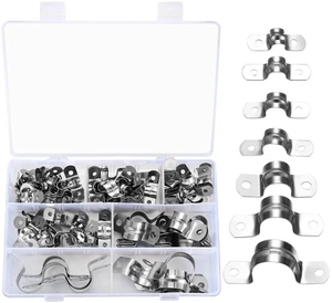 90 Pcs Two Hole Strap U Clamp,Pipe Strap U Bracket Clamp, Stainless Steel Rigid Pipe Strap U Bracket Tube Strap Clamp Kit for Pipe Tube Fixing Mounting - 5/16" 3/8" 9/16" 1/2" 5/8" 3/4" 1" 90 Pcs Two Hole Strap U Clamp,Pipe Strap U Bracket Clamp, Stainless Steel Rigid Pipe Strap U Bracket Tube Strap Clamp Kit for Pipe Tube Fixing Mounting - 5/16" 3/8" 9/16" 1/2" 5/8" 3/4" 1"