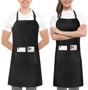 Kitchen Bib Aprons 2 Pack Adjustable With 2 Pockets Black | Chef Apron, Men and Women, Water and Oil Resistant, Cooking Kitchen Use, Durable Fabric, Restaurant and Home Use Kitchen Bib Aprons 2 Pack Adjustable With 2 Pockets Black | Chef Apron, Men and Women, Water and Oil Resistant, Cooking Kitchen Use, Durable Fabric, Restaurant and Home Use