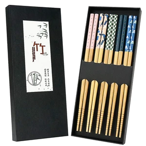 5 Pairs Japanese Natural Bamboo Chopsticks with Unique Pattern Dishwasher Safe, Reusable Non-Slip Chopstick Gift Set for Asian Dishes Sushi Rice Noodles, Nicely Boxed Chinese Chop Sticks Functional 5 Pairs Japanese Natural Bamboo Chopsticks with Unique Pattern Dishwasher Safe, Reusable Non-Slip Chopstick Gift Set for Asian Dishes Sushi Rice Noodles, Nicely Boxed Chinese Chop Sticks Functional