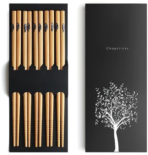 5-Pair Reusable Bamboo Chopsticks, Classic Japanese Style Chop Sticks | for Gift Set, Dishwasher Safe, Hand-Carved 8.8 Inch/22.5cm (Chopsticks with box) 5-Pair Reusable Bamboo Chopsticks, Classic Japanese Style Chop Sticks | for Gift Set, Dishwasher Safe, Hand-Carved 8.8 Inch/22.5cm (Chopsticks with box)