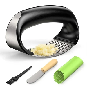 Garlic Press Rocker - Stainless Steel Garlic Crusher, Mincer and Chopper with Peeler & Scraper, Easy Kitchen Gadget for Effortless Smashing Garlic Press Rocker - Stainless Steel Garlic Crusher, Mincer and Chopper with Peeler & Scraper, Easy Kitchen Gadget for Effortless Smashing