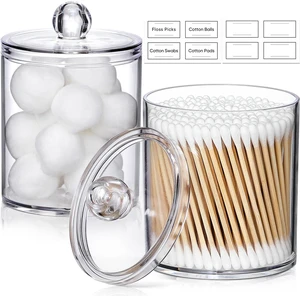 2 Pack Acrylic Qtip Holder Dispenser for Cotton Swabs, Balls, Floss Picks | Thick, Highly Clear, Labels - Small Canister Apothecary Jar Set, Bathroom Decor Essentials, Shelf Vanity Storage Organizer 2 Pack Acrylic Qtip Holder Dispenser for Cotton Swabs, Balls, Floss Picks | Thick, Highly Clear, Labels - Small Canister Apothecary Jar Set, Bathroom Decor Essentials, Shelf Vanity Storage Organizer