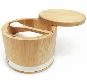 Salt Cellar with Lid, Bamboo Salt Container for Countertop | Salt Box with Built-in Spoon and Divider, Luminous SALT Label Holder, 13oz Kitchen Salt Bowl for Sea Salt Pepper and Spice Salt Cellar with Lid, Bamboo Salt Container for Countertop | Salt Box with Built-in Spoon and Divider, Luminous SALT Label Holder, 13oz Kitchen Salt Bowl for Sea Salt Pepper and Spice