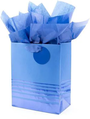 9" Medium Gift Bag with Tissue Paper (Blue Foil Stripes) | Two-Tone Blue Metallic Stripes, Blue Ribbon Handle and Foil Gift Tag, Great for Birthdays, Hanukkah, Christmas, Fathers Day 9" Medium Gift Bag with Tissue Paper (Blue Foil Stripes) | Two-Tone Blue Metallic Stripes, Blue Ribbon Handle and Foil Gift Tag, Great for Birthdays, Hanukkah, Christmas, Fathers Day