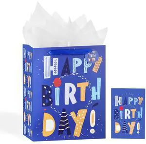 13" Birthday Bag with Tissue Paper & Card(1 Pack Cartoon Blue) | Happy Birthday Gift Bag for Men Women,Gift Bags Medium size, Cartoon Bags 13" Birthday Bag with Tissue Paper & Card(1 Pack Cartoon Blue) | Happy Birthday Gift Bag for Men Women,Gift Bags Medium size, Cartoon Bags
