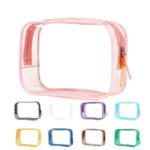 Clear Pouch Small, 6.6"x2.3"x4.7" Size TSA Approved Toiletry Bag, Travel Bags for Toiletries, Cosmetic Bag for Women and Men - 1 Pack Pink Clear Pouch Small, 6.6"x2.3"x4.7" Size TSA Approved Toiletry Bag, Travel Bags for Toiletries, Cosmetic Bag for Women and Men - 1 Pack Pink