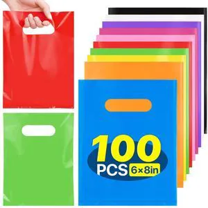 100 PCS Party Favor Goodie Bags, Small Gift Bags Colorful 5.9x7.9 | Reusable Plastic Gift Pouches Bulk with Handles, for Kids Birthday Party & Halloween, Candy Treat Snack Craft Sample Packing 100 PCS Party Favor Goodie Bags, Small Gift Bags Colorful 5.9x7.9 | Reusable Plastic Gift Pouches Bulk with Handles, for Kids Birthday Party & Halloween, Candy Treat Snack Craft Sample Packing