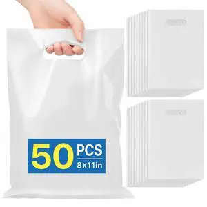 50PCS White Party Favor Gift Bags 8"x11", Plastic Goodie Bag Bulk | Gift Pouches with Die Cut Handles, for Kids Birthday Halloween, Candy Treat Jewelry Sample Snack Small Business Packaging 50PCS White Party Favor Gift Bags 8"x11", Plastic Goodie Bag Bulk | Gift Pouches with Die Cut Handles, for Kids Birthday Halloween, Candy Treat Jewelry Sample Snack Small Business Packaging