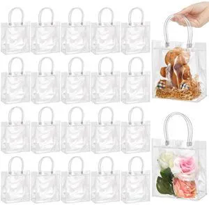 20 Pack Clear Plastic Gift Bags with Handles for Wedding Favors, Small Party Favor Bags 5.1" L x 2.75" W x 5.9" H - Premium Quality, Bulk Packaging Included 20 Pack Clear Plastic Gift Bags with Handles for Wedding Favors, Small Party Favor Bags 5.1" L x 2.75" W x 5.9" H - Premium Quality, Bulk Packaging Included