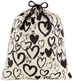 19" Large Canvas Bag with Drawstring (Ivory with Black Hearts) 19" Large Canvas Bag with Drawstring (Ivory with Black Hearts)