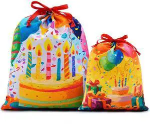 Birthday Gift Bags 2pcs Reusable Fabric Drawstring Gift Wrapping Bag for Presents Wrapping Party Decorations Holiday Favors 16x12 12x10 inches Birthday Gift Bags 2pcs Reusable Fabric Drawstring Gift Wrapping Bag for Presents Wrapping Party Decorations Holiday Favors 16x12 12x10 inches