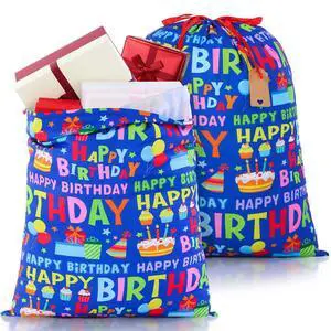 2 Pcs Happy Birthday Drawstring Gift Bags 16 x 20 Inch Extra Large Baby Shower Bags Reusable Fabric Colorful Wrapping Pouch for Gender Reveal Supply Decor(Blue Birthday, Dark Blue) 2 Pcs Happy Birthday Drawstring Gift Bags 16 x 20 Inch Extra Large Baby Shower Bags Reusable Fabric Colorful Wrapping Pouch for Gender Reveal Supply Decor(Blue Birthday, Dark Blue)
