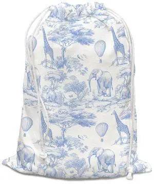Blue Chinoiserie Safari Toile Birthday Drawstring Gift Bags, Safari Toile Resuable Baby Shower Drawstring Gift Bags Canvas, Blue and White Small Happy Birthday Bag, 10x13 Inch Blue Chinoiserie Safari Toile Birthday Drawstring Gift Bags, Safari Toile Resuable Baby Shower Drawstring Gift Bags Canvas, Blue and White Small Happy Birthday Bag, 10x13 Inch