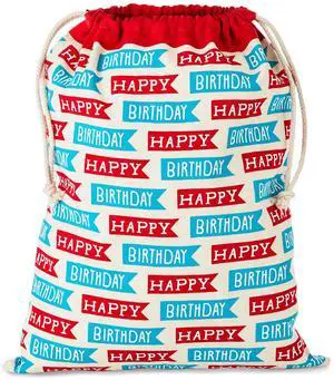 19" Large Birthday Drawstring Gift Bag (Red and Blue) 19" Large Birthday Drawstring Gift Bag (Red and Blue)