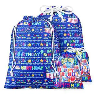 4 Pcs Large Happy Birthday Drawstring Gift Bags 20" Large 12" Medium Reusable Blue Fabric Wrap Bags for Baby Shower Gender Reveal Birthday Party Kids Grandchildren Friends 4 Pcs Large Happy Birthday Drawstring Gift Bags 20" Large 12" Medium Reusable Blue Fabric Wrap Bags for Baby Shower Gender Reveal Birthday Party Kids Grandchildren Friends