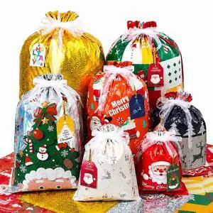 30Pcs Christmas Drawstring Gift Bags & Tags, XL-S Assorted Sizes | Pre-inserted Ribbons for Fast Present Wrapping,Reusable Durable Foil Material for Festival Party Supplies Favors 30Pcs Christmas Drawstring Gift Bags & Tags, XL-S Assorted Sizes | Pre-inserted Ribbons for Fast Present Wrapping,Reusable Durable Foil Material for Festival Party Supplies Favors