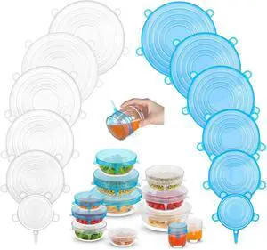 Silicone Stretch Lids, 12PCS Zero Waste Reusable Container Covers | For Leftover Food Fruit Bowls Pots Cups Jars Dishes | Dishwasher Safe | Blue & White Silicone Stretch Lids, 12PCS Zero Waste Reusable Container Covers | For Leftover Food Fruit Bowls Pots Cups Jars Dishes | Dishwasher Safe | Blue & White