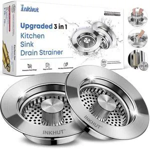 Upgraded 3 in 1 Kitchen Sink Drain Strainer (Silver-2Pack) | Stainless Steel Sink Stopper, Anti-Clogging Food Catcher Basket, Bounce Core Drain Strainer Plug for 3 1/2 inch Drain Upgraded 3 in 1 Kitchen Sink Drain Strainer (Silver-2Pack) | Stainless Steel Sink Stopper, Anti-Clogging Food Catcher Basket, Bounce Core Drain Strainer Plug for 3 1/2 inch Drain