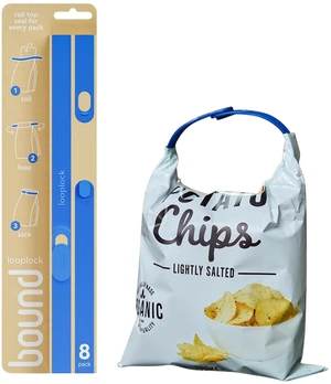 Looplock Reusable Bag Sealer, Roll Top Food Storage Seal, 8 Pack, Blueberry Looplock Reusable Bag Sealer, Roll Top Food Storage Seal, 8 Pack, Blueberry