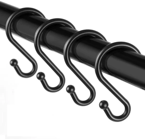 Metal Shower Curtain HooksSet of 12 RingsRust Resistant S Shaped Hooks Hangers for Kitchen Utensils, Clothing, Towels, etc. (Black) Metal Shower Curtain HooksSet of 12 RingsRust Resistant S Shaped Hooks Hangers for Kitchen Utensils, Clothing, Towels, etc. (Black)