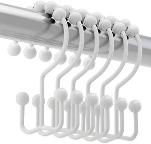 Shower Curtain Hooks Rings, Rust Resistant Metal Double Glide Shower Hooks for Bathroom Shower Rods Curtains, Set of 12 Hooks - White Shower Curtain Hooks Rings, Rust Resistant Metal Double Glide Shower Hooks for Bathroom Shower Rods Curtains, Set of 12 Hooks - White