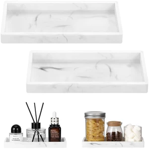 2 Pack Silicone Bathroom Tray 7.9" Vanity Tray, Marble White | Thick slip-proof silicone, dishwasher safe, waterproof, holds soap perfume jewelry for sink vanity decor 2 Pack Silicone Bathroom Tray 7.9" Vanity Tray, Marble White | Thick slip-proof silicone, dishwasher safe, waterproof, holds soap perfume jewelry for sink vanity decor