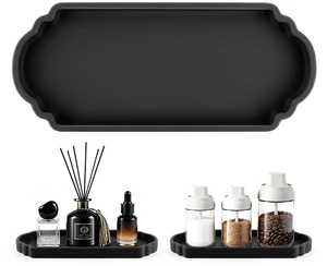 Silicone Bathroom Tray, 9.5" x 4" Perfume Tray, Black | Waterproof Extra-Thick Vanity Tray, Small Decorative Tray for Candle, Hand Sanitizer, Non-Slip, Easy to Clean, Shatterproof Silicone Bathroom Tray, 9.5" x 4" Perfume Tray, Black | Waterproof Extra-Thick Vanity Tray, Small Decorative Tray for Candle, Hand Sanitizer, Non-Slip, Easy to Clean, Shatterproof