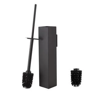 Toilet Brush and Holder Wall Mounted, Black Aluminum with 2 Replaceable Heads, Bathroom Toilet Brush, Drill or 3M Adhesive Mount, Removable Liner and Splash Guard, Modern Square Design Toilet Brush and Holder Wall Mounted, Black Aluminum with 2 Replaceable Heads, Bathroom Toilet Brush, Drill or 3M Adhesive Mount, Removable Liner and Splash Guard, Modern Square Design