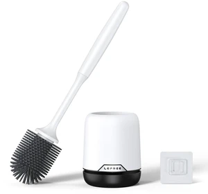 Silicone Toilet Brush and Holder Set with Ventilated Holder, Floor Standing & Wall Mounted Toilet Scrubber Silicone Toilet Brush and Holder Set with Ventilated Holder, Floor Standing & Wall Mounted Toilet Scrubber