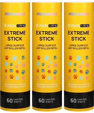 8 inch Large Lint Roller Refills for Scotch-Brite 50% Stickier Large Surface Lint Roller 60 Sheets per Refill, Pack of 3, 180 Sheets Total, Works Great On Pet Hair 8 inch Large Lint Roller Refills for Scotch-Brite 50% Stickier Large Surface Lint Roller 60 Sheets per Refill, Pack of 3, 180 Sheets Total, Works Great On Pet Hair