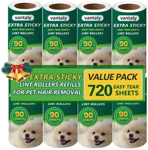 Extra Sticky Lint Roller Refills,Fits Most 3.9"-4" Standard Size Lint Roller with Inner Diameter at 1.5", 8 Pack with 720 Sheets Total, Pet Hair Remover for Clothes, Car, Furniture Extra Sticky Lint Roller Refills,Fits Most 3.9"-4" Standard Size Lint Roller with Inner Diameter at 1.5", 8 Pack with 720 Sheets Total, Pet Hair Remover for Clothes, Car, Furniture